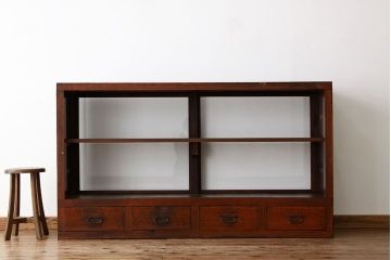 アンティーク家具　アンティーク　古い木の引き出しカウンター飾り棚(ガラスケース・ショーケース・陳列棚)