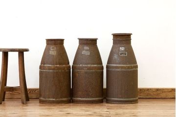 アンティーク雑貨　さびた牛乳缶ミルク缶3個セット昭和レトロシャビー