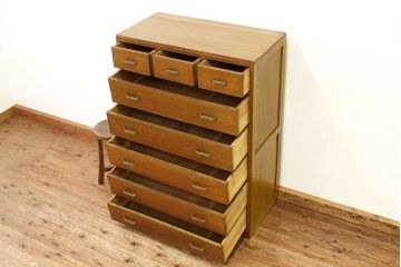 レトロ家具　昭和レトロ　古いナラ材のアンティークチェスト(タンス・たんす・ドロワー)