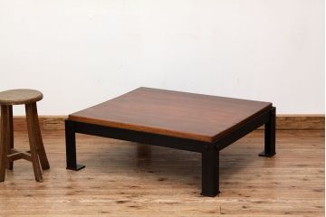 ラフジュ工房オリジナル　極厚欅無垢材天板!重厚な鉄脚座卓(テーブル)