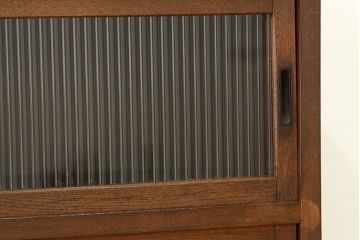 レトロ家具　昭和レトロ　古い木の作業台付きモールガラス食器棚(収納棚)