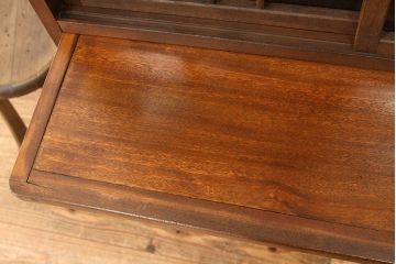 レトロ家具　昭和レトロ　古い木の作業台付きモールガラス食器棚(収納棚)