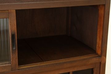 レトロ家具　昭和レトロ　古い木の作業台付きモールガラス食器棚(収納棚)