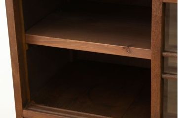 レトロ家具　昭和レトロ　古い木の作業台付きモールガラス食器棚(収納棚)