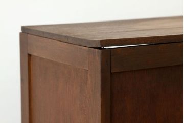 レトロ家具　昭和レトロ　古い木の作業台付きモールガラス食器棚(収納棚)