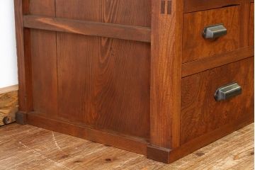 アンティーク家具　アンティーク　上質な前欅モールガラス二段重ね収納棚(食器棚)