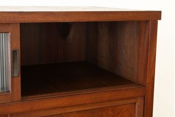 アンティーク家具　アンティーク　上質な前欅モールガラス二段重ね収納棚(食器棚)