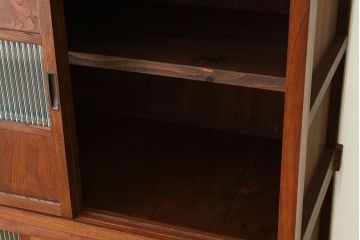 アンティーク家具　アンティーク　上質な前欅モールガラス二段重ね収納棚(食器棚)