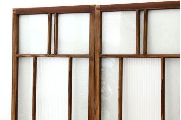 アンティーク　使い込まれたモール・結霜ガラス入り細身の引き戸4枚セット(ガラス戸)