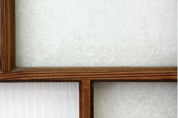 アンティーク　使い込まれたモール・結霜ガラス入り細身の引き戸4枚セット(ガラス戸)