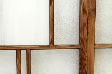 アンティーク　使い込まれたモール・結霜ガラス入り細身の引き戸4枚セット(ガラス戸)