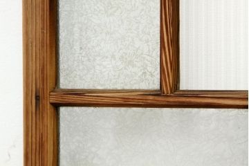アンティーク　使い込まれたモール・結霜ガラス入り細身の引き戸4枚セット(ガラス戸)