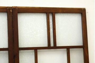 アンティーク　使い込まれたモール・結霜ガラス入り細身の引き戸4枚セット(ガラス戸)