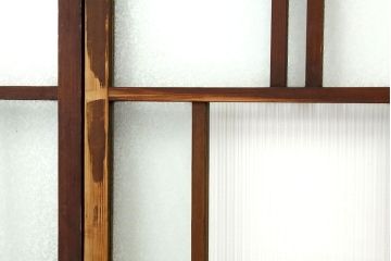アンティーク　使い込まれたモール・結霜ガラス入り細身の引き戸4枚セット(ガラス戸)