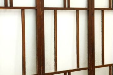 アンティーク　使い込まれたモール・結霜ガラス入り細身の引き戸4枚セット(ガラス戸)