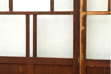 アンティーク　使い込まれたモール・結霜ガラス入り細身の引き戸4枚セット(ガラス戸)