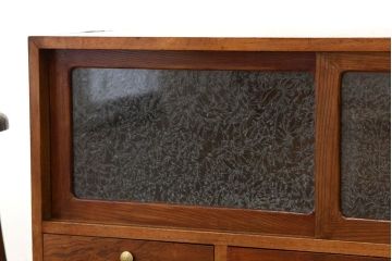 レトロ家具　昭和レトロ　鉄脚付きのシックな無垢材ローボード(時代箪笥・たんす)