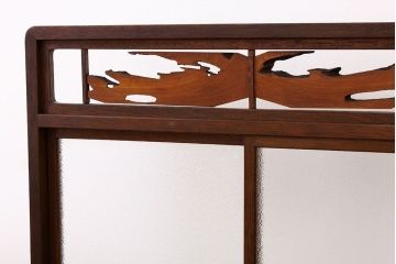 古民具・骨董　ダイヤガラス引き違い戸の変わり型衝立(パーテーション)