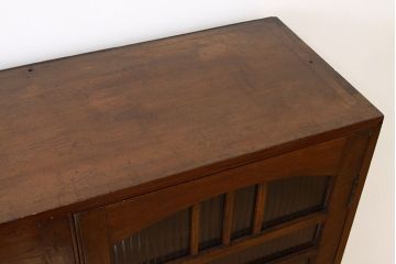 アンティーク家具　アンティーク　古いナラ材の内側引き出しモールガラス本箱(収納棚)