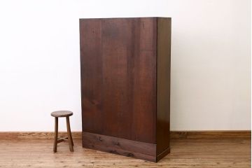 アンティーク家具　アンティーク　古いナラ材の内側引き出しモールガラス本箱(収納棚)