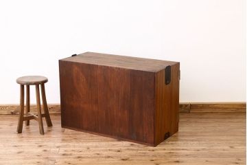 レトロ家具　昭和レトロ　観音開き扉の結霜ガラス入りローボード(収納棚)