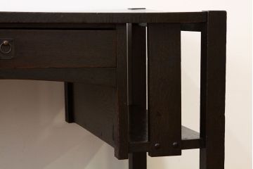 アンティーク家具　アンティーク　古いナラ材の重厚な棚付き平机(作業台・デスク)