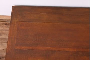 アンティーク家具　高級品特別注文造りナラ無垢材の象嵌入り両袖机(簿記机)
