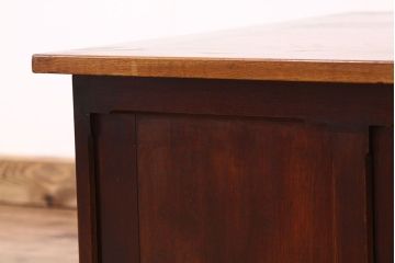 アンティーク家具　高級品特別注文造りナラ無垢材の象嵌入り両袖机(簿記机)