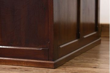 アンティーク家具　高級品特別注文造りナラ無垢材の象嵌入り両袖机(簿記机)