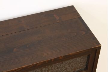 レトロ家具　昭和レトロ　古い木の結霜ガラス入り大型収納棚(下駄箱)
