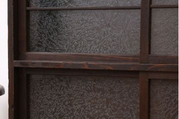 レトロ家具　昭和レトロ　古い木の結霜ガラス入り大型収納棚(下駄箱)