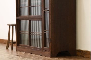 レトロ家具　アンティーク　モールガラス入りレトロな特大下駄箱(収納棚)