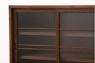 レトロ家具　アンティーク　モールガラス入りレトロな特大下駄箱(収納棚)
