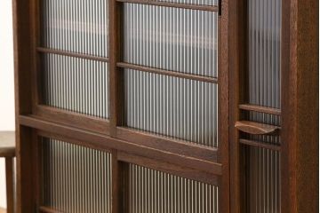 レトロ家具　アンティーク　モールガラス入りレトロな特大下駄箱(収納棚)