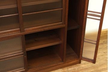 レトロ家具　アンティーク　モールガラス入りレトロな特大下駄箱(収納棚)