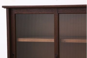 アンティーク家具　アンティーク　モールガラスのシックな重ね収納棚(食器棚、書棚)