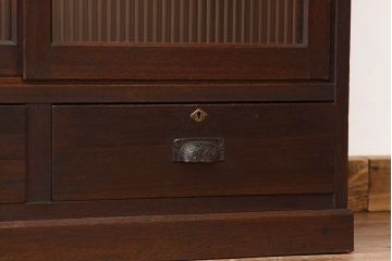 アンティーク家具　アンティーク　モールガラスのシックな重ね収納棚(食器棚、書棚)