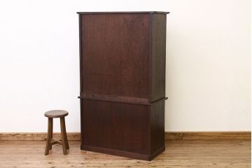アンティーク家具　アンティーク　モールガラスのシックな重ね収納棚(食器棚、書棚)