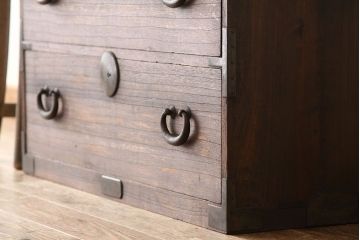 アンティーク家具　アンティーク　古い木の2杯引き出し時代箪笥ローチェスト