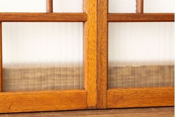 昭和レトロ　ダイヤと銀モールガラス入りのシックな引き戸2枚セット(窓・ガラス戸)