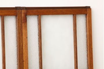 昭和レトロ　ダイヤと銀モールガラス入りのシックな引き戸2枚セット(窓・ガラス戸)