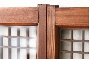 古民具・骨董　組子細工の格子書院戸2枚セット(建具)