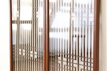 古民具・骨董　組子細工の格子書院戸2枚セット(建具)