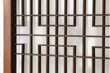 古民具・骨董　組子細工の格子書院戸2枚セット(建具)