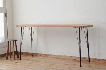 アンティーク家具　☆天板一枚板!古い木の鉄脚作業台5