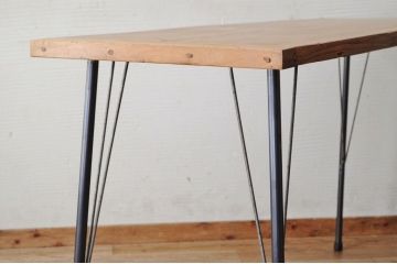 アンティーク家具　☆天板一枚板!古い木の鉄脚作業台5