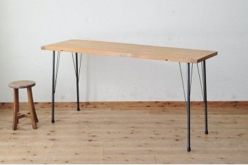 アンティーク家具　☆天板一枚板!古い木の鉄脚作業台5