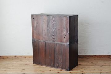 アンティーク家具　素敵なデザイン!古い木のシンプルな二段重ねチェスト