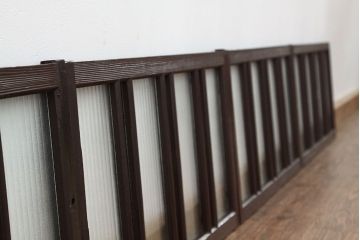 昭和レトロ　古い木のペイント銀モールガラス窓4枚セット(ガラス戸)
