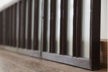 昭和レトロ　古い木のペイント銀モールガラス窓4枚セット(ガラス戸)